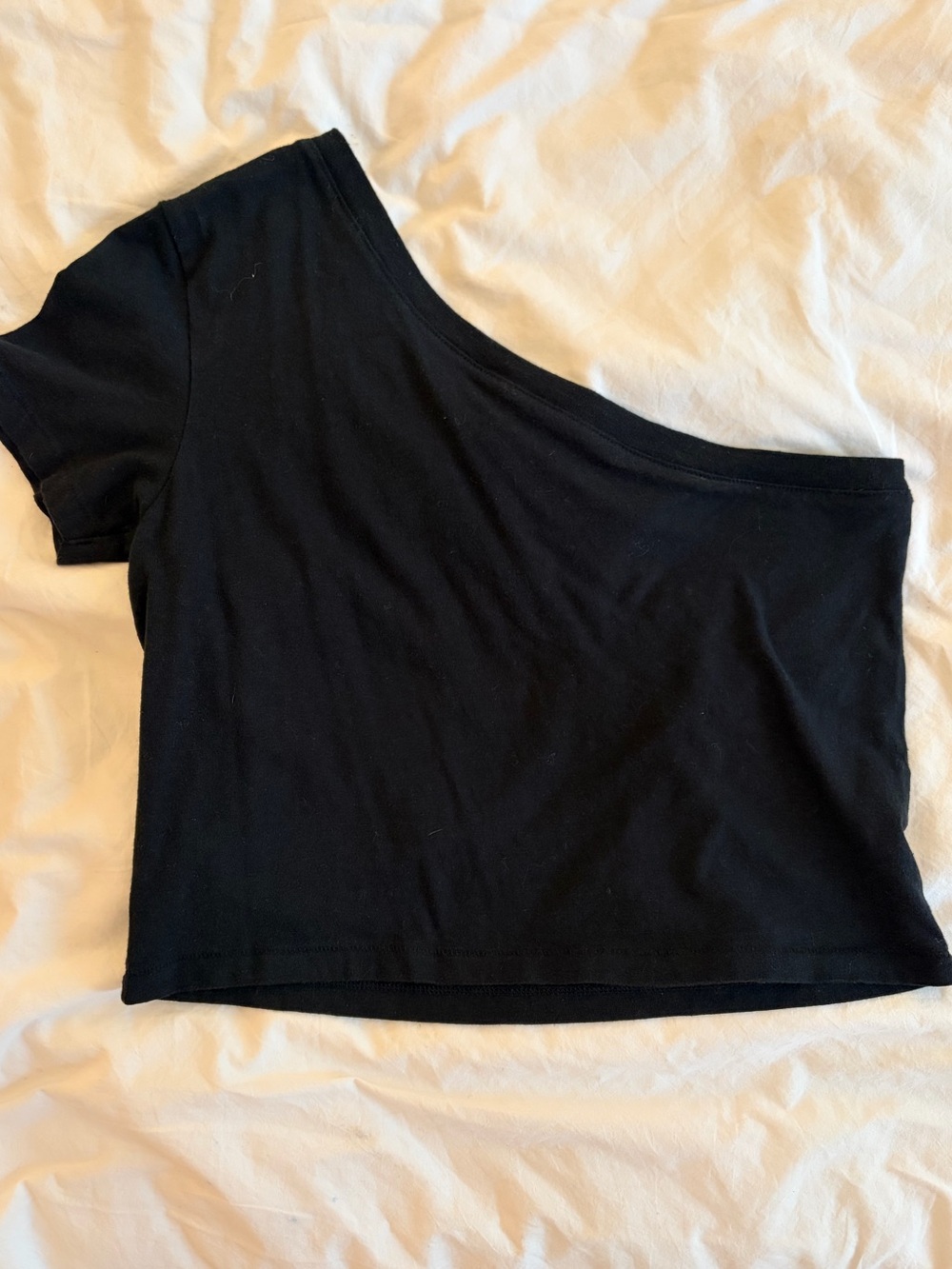 aerie Black One-Shoulder Crop Tee